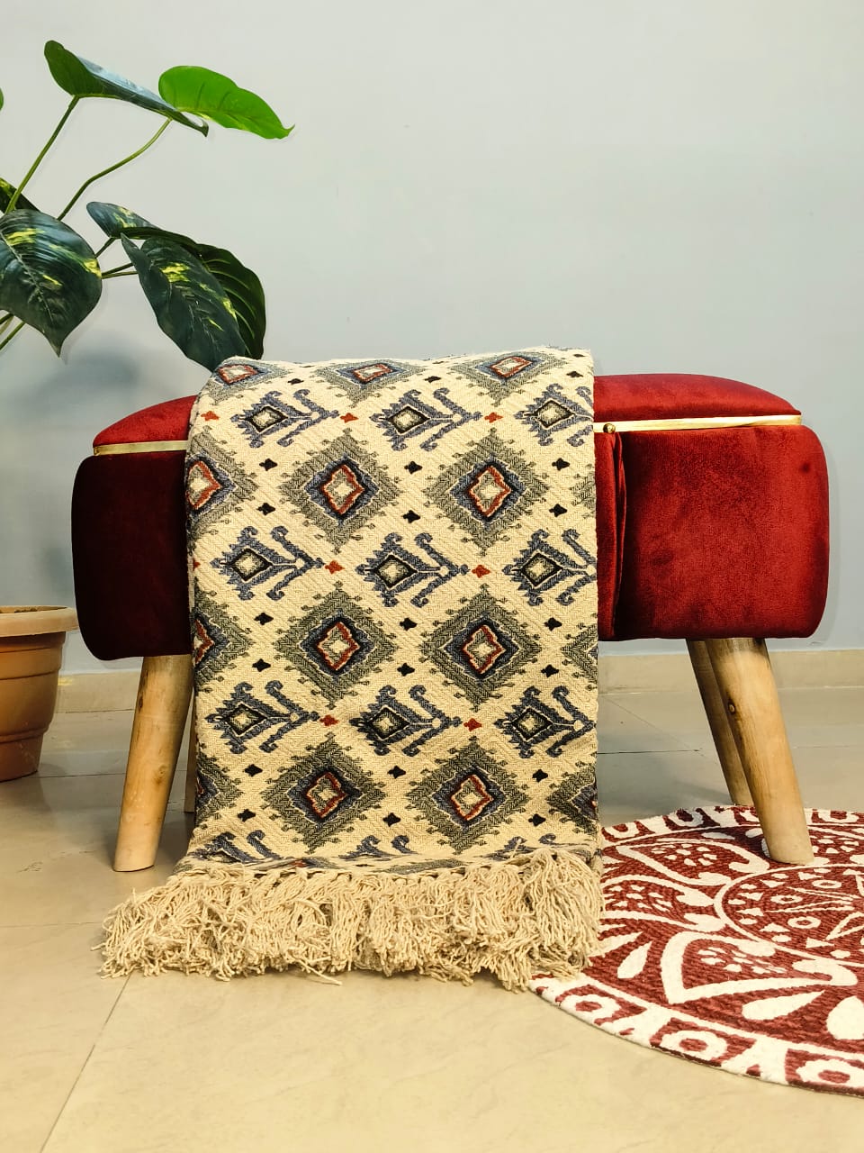 Sofa Throw cum Cushion Cover Set – 100% Cotton
