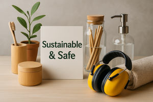 realistic with text 'Sustainable & Safe'