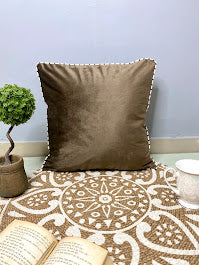 Soft Velvet Cushion Cover for Sofa & Bed – Brown, Reversible, 16x16 Inches