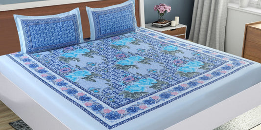 Light Blue 100% Cotton Bedsheet Set with 2 Pillowcases