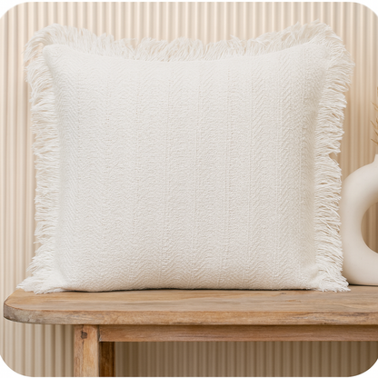 Cotton Cushion Covers with Fringes I 16/16 Inches I Set of 2