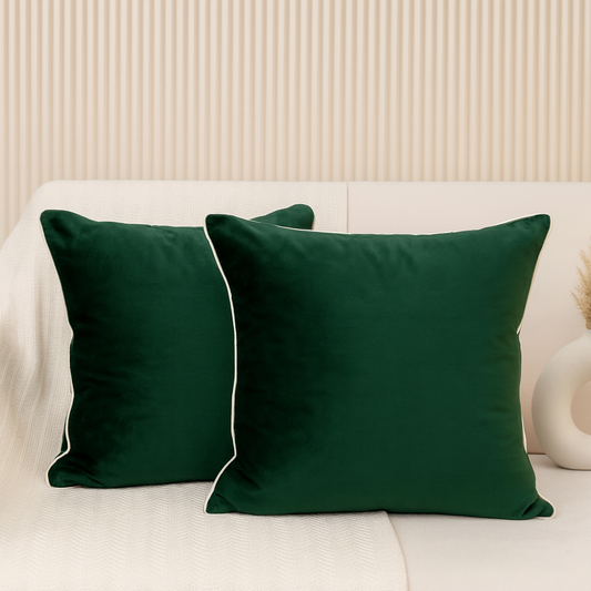Soft Velvet Cushion Cover for Sofa & Bed – Emerald Green, Reversible, 16x16 inches-Pack of 2