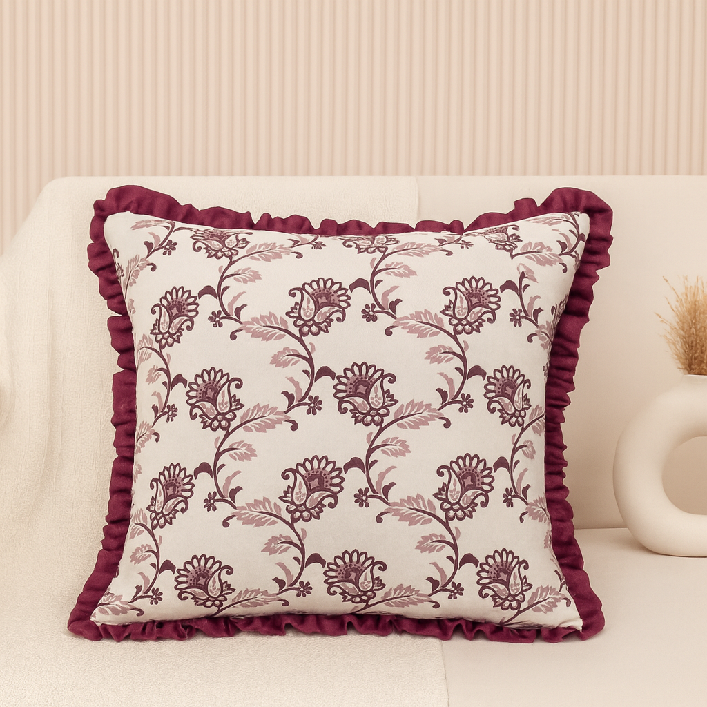 Cotton Cushion Cover- Floral-Reversible, 16x16 inches