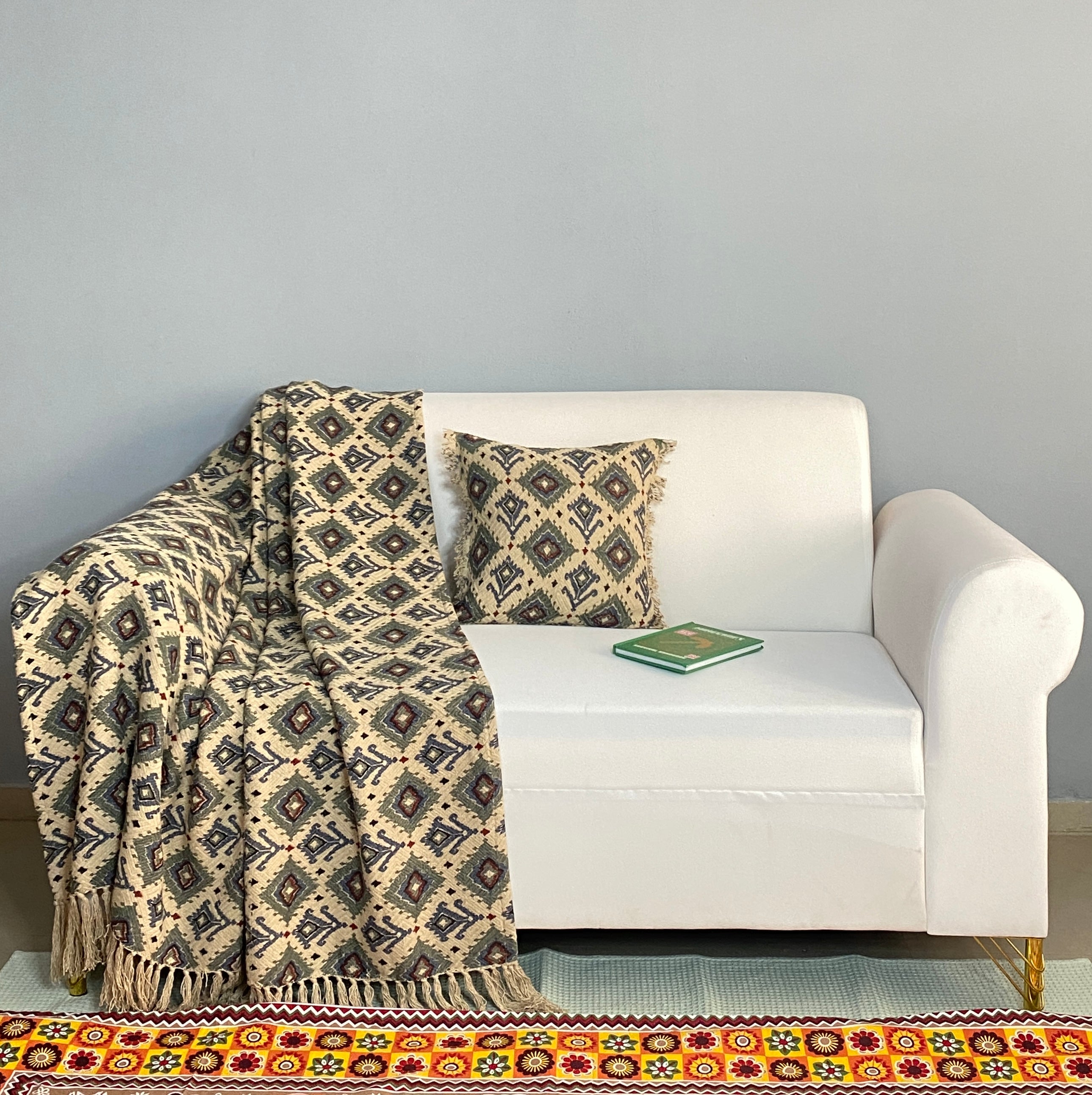 Pure Cotton Throw & Cushion Cover Duo