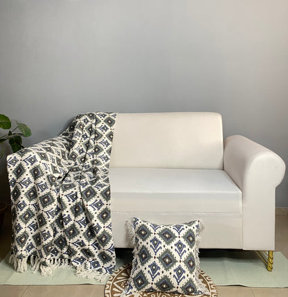 Pure Cotton Sofa Throw & Cushion Cover Duo