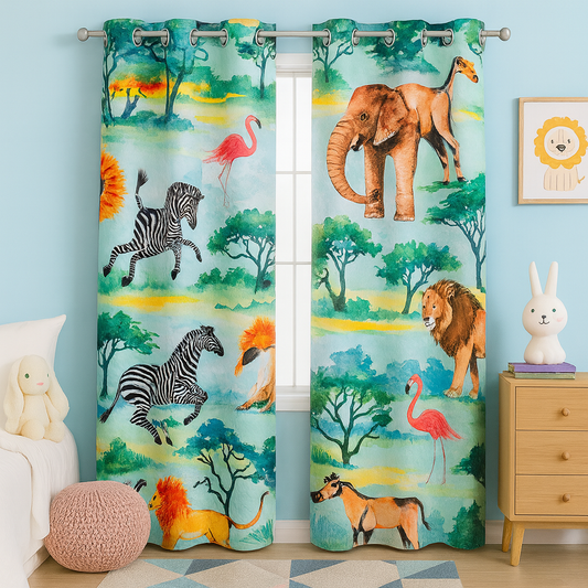 Jungle Safari Curtain for Kid's Room I Premium Fabric I Custom Size Available