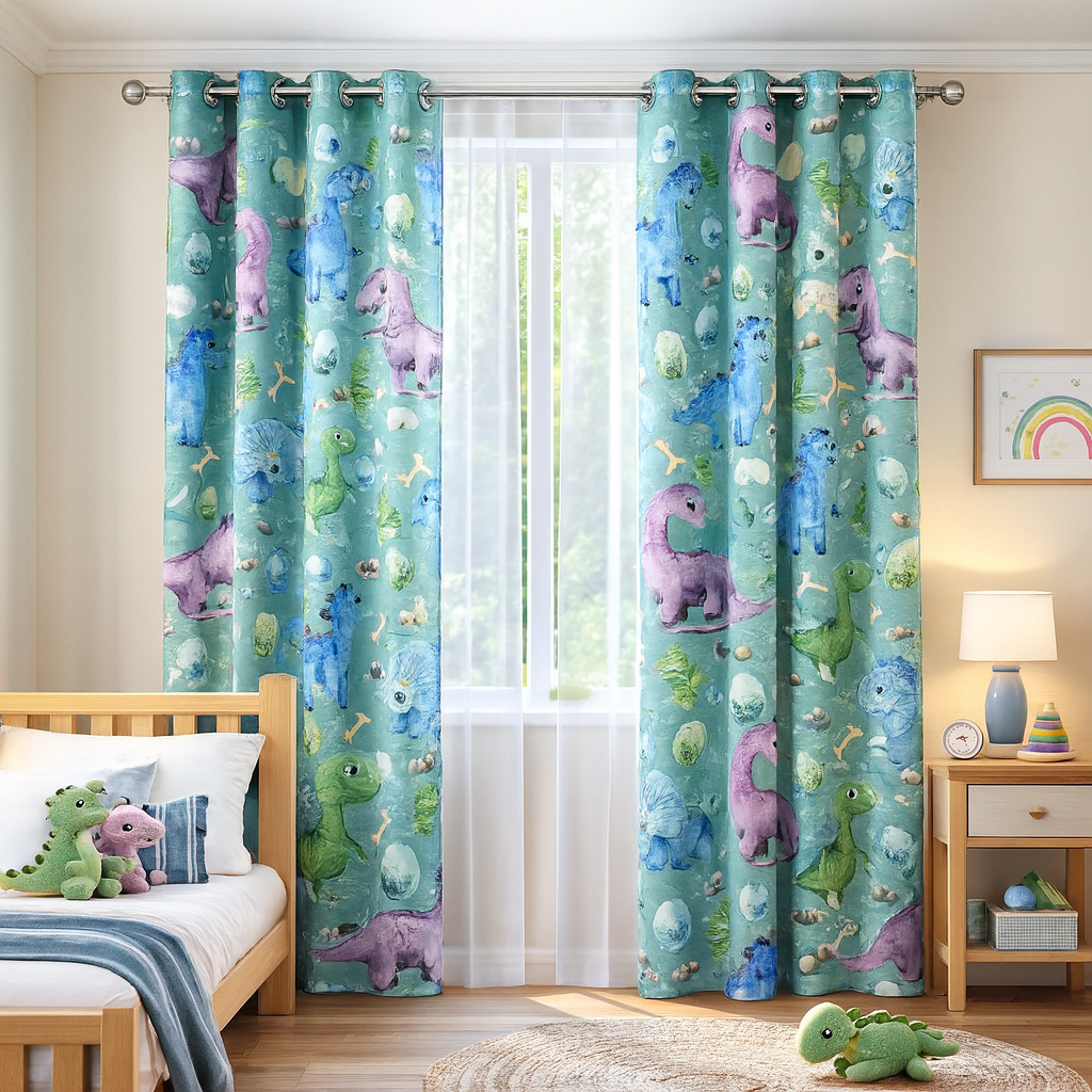 Dinosaur Curtains for Kid's Room I Premium Fabric I Custom Size Available
