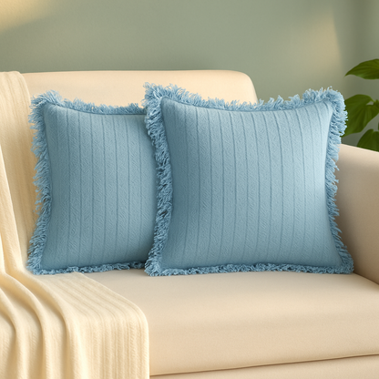 Cotton Cushion Covers with Fringes I 16/16 Inches I Set of 2