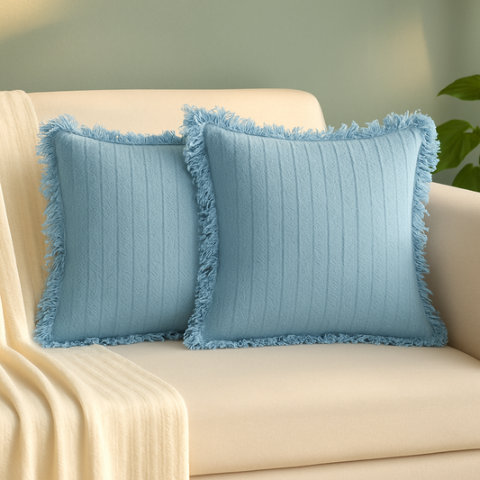 Cotton Cushion Covers with Fringes I 16/16 Inches I Set of 2