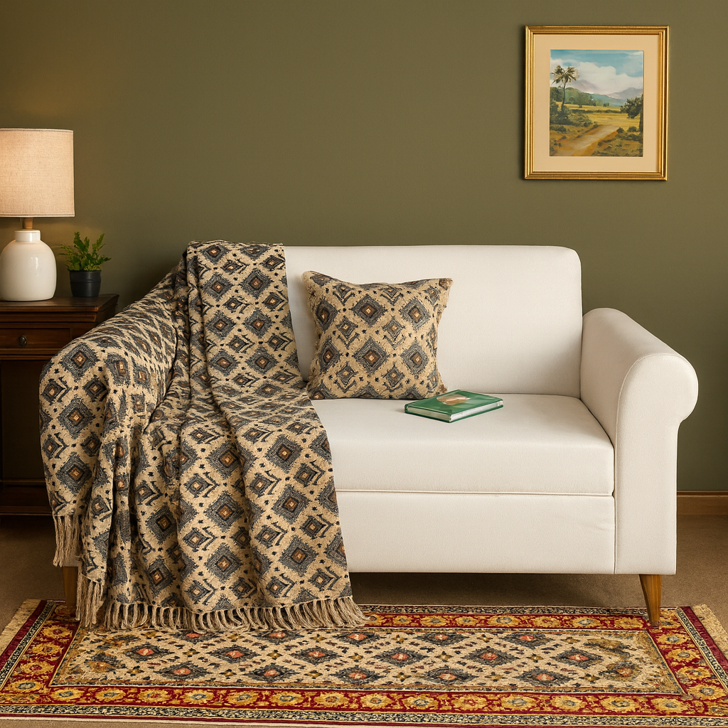 Pure Cotton Throw & Cushion Cover Duo