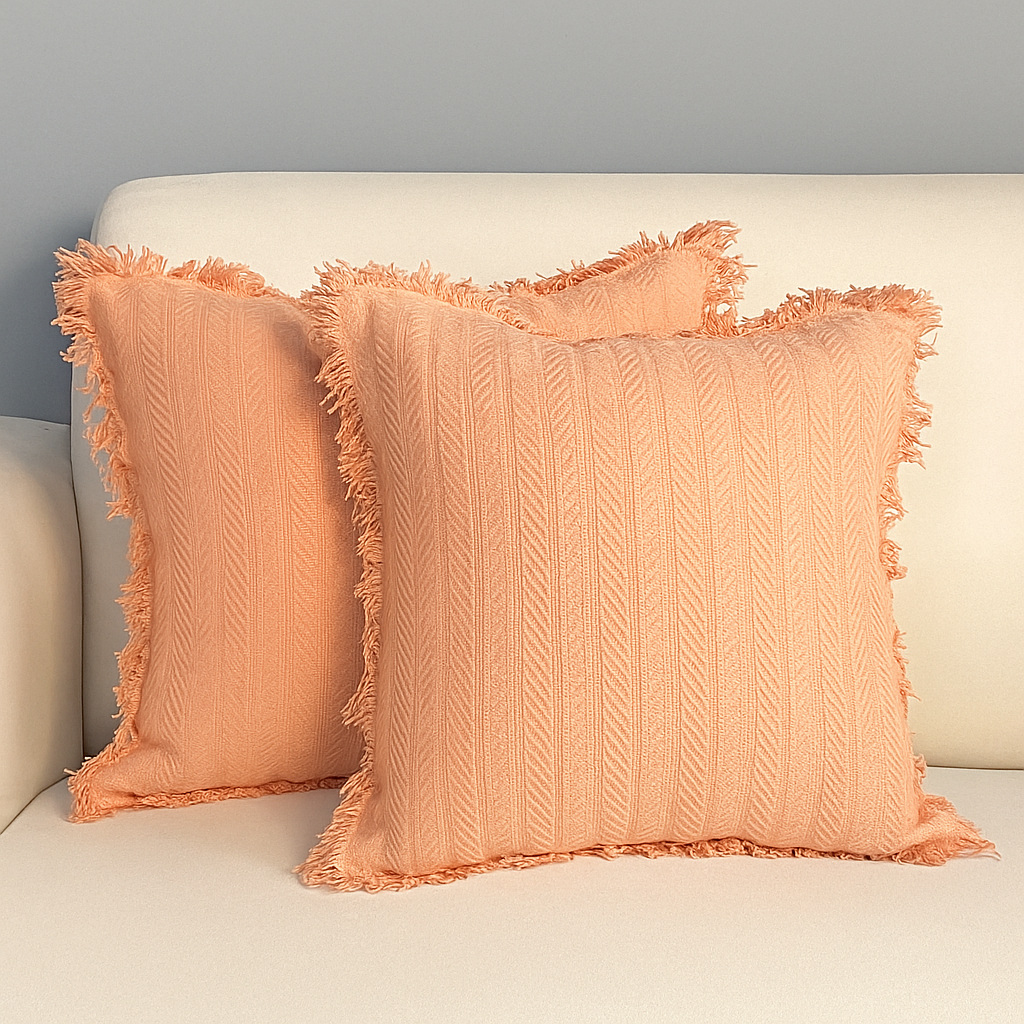 Cotton Cushion Covers with Fringes I 16/16 Inches I Set of 2