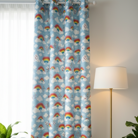 Curtain with rainbow and cloud pattern 