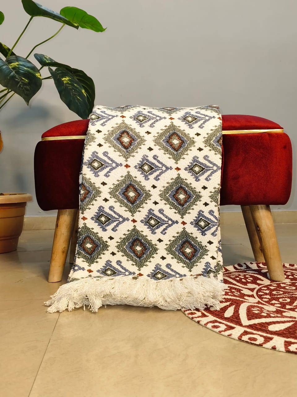 Pure Cotton Sofa Throw & Cushion Cover Duo