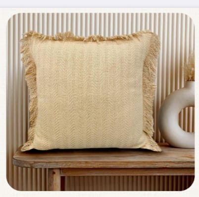 Cotton Cushion Covers with Fringes I 16/16 Inches I Set of 2