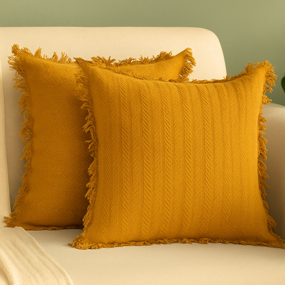 Cotton Cushion Covers with Fringes I 16/16 Inches I Set of 2