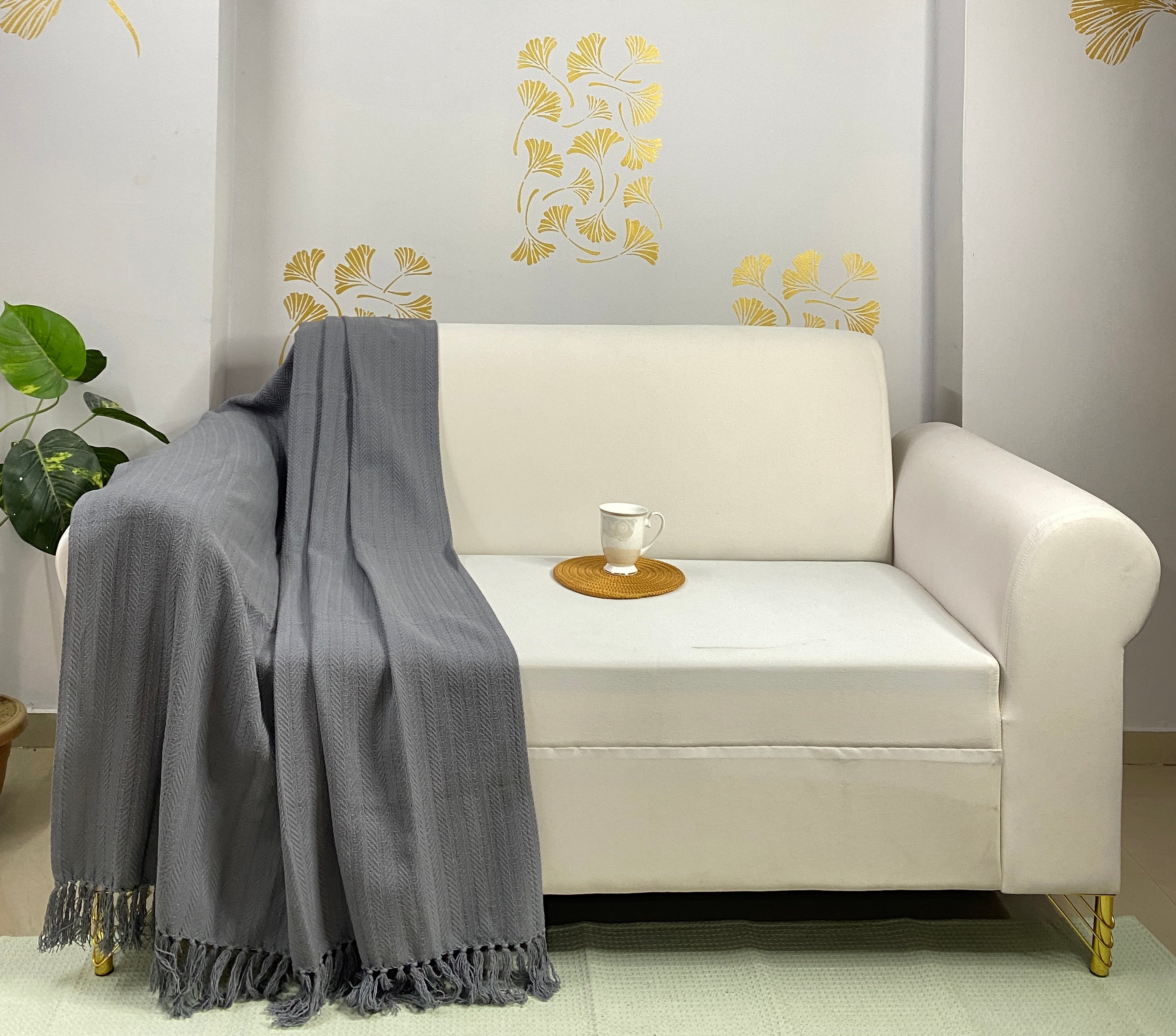 Soft Solid Cotton Throw I  Beige