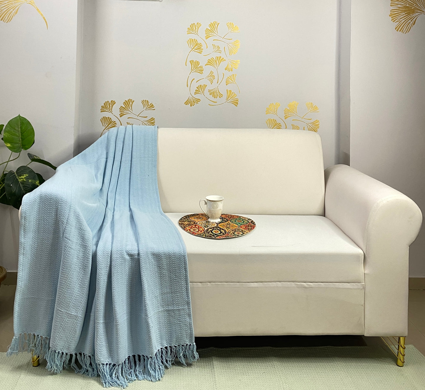 Soft Solid Cotton Throw I  Mustard